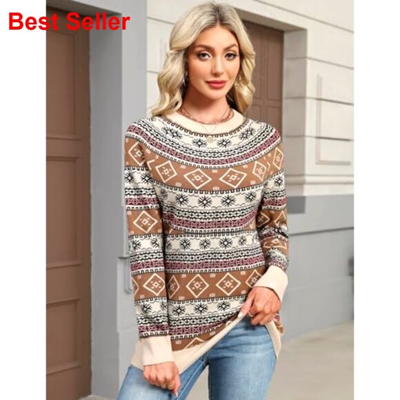 Vintage Fair Isle Sweater Raglan Sleeve Crew Neck Knitted Pullover Lightweight - Picture 3 of 7